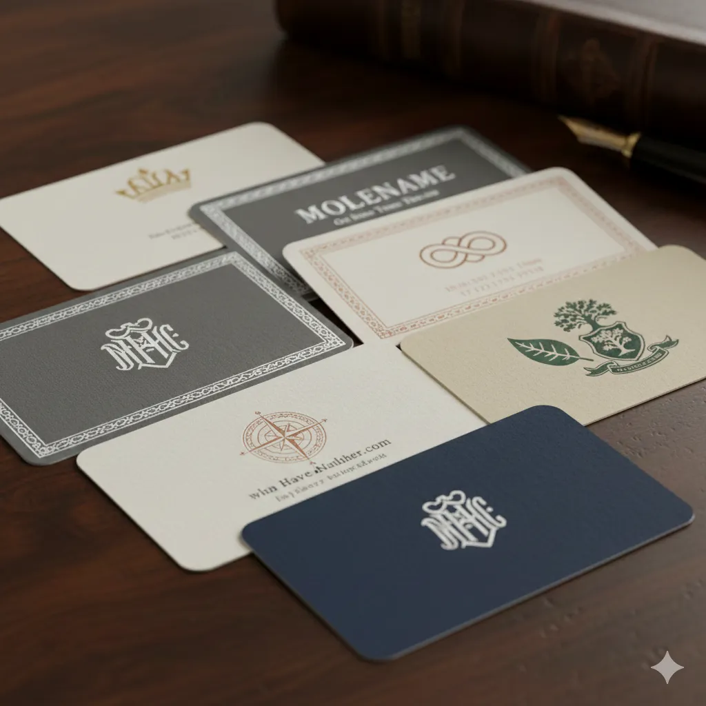 Classic business card designs with professional layouts and elegant typography