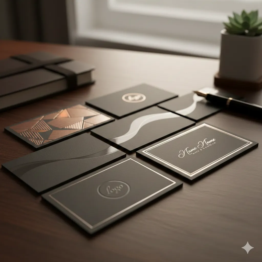 Deluxe business cards with embossing, foil stamping and specialty finishes